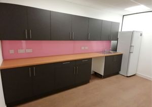 Photograph of kitchen unit in office / tea station.