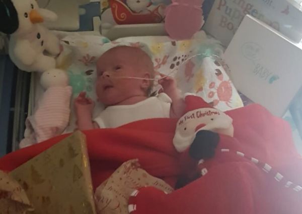 a baby in hospital at Christmas