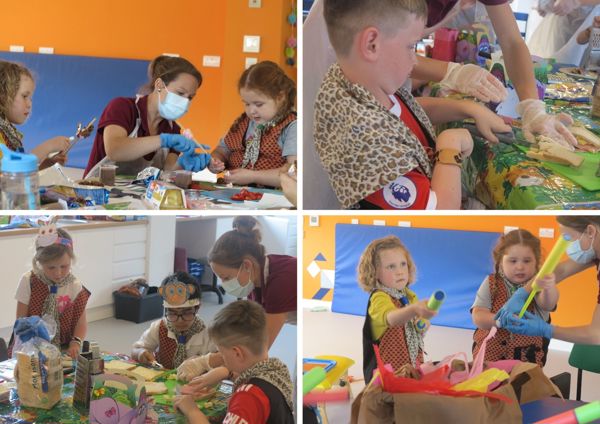 A group of children working on different tasks
