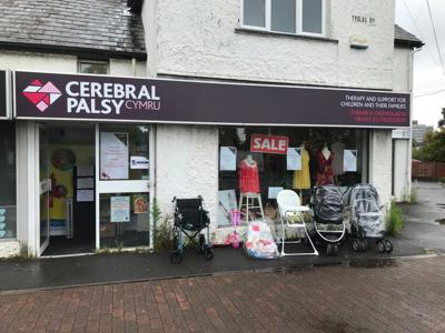 Photograph of the outside of a Cerebral Palsy Cymru charity shop.