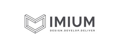 Imium logo, with grey text against white background. Text reads Imium, Design, Develop, Deliver.