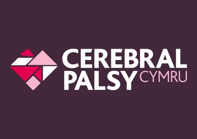 Cerebral palsy cymru logo on a purple background.