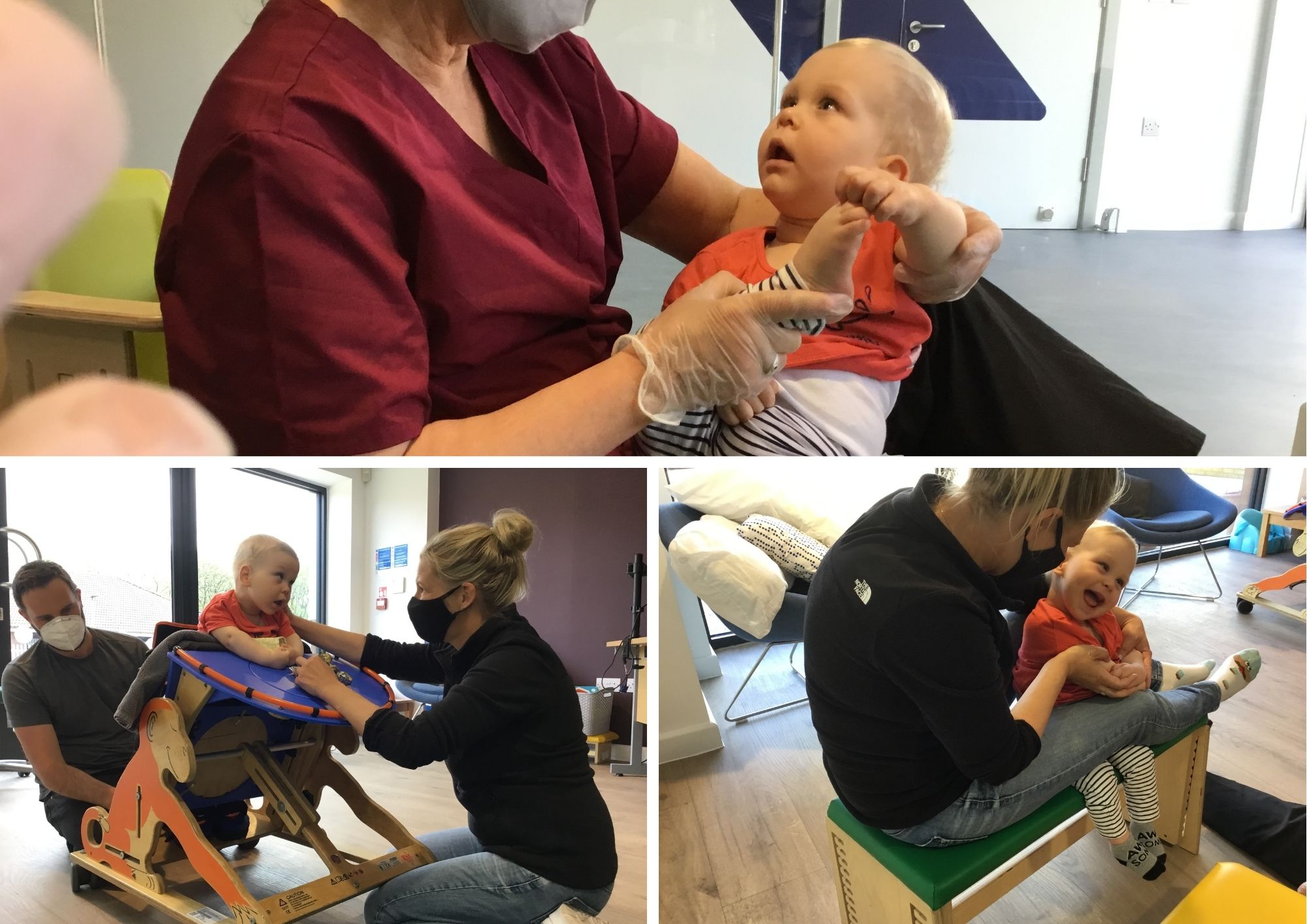 Photos of a baby with his mum and dad in a therapy session