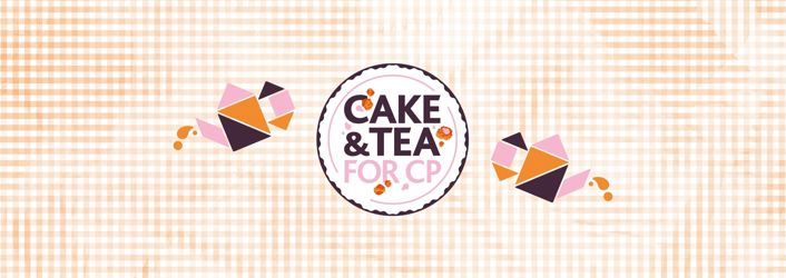 Cake & Tea for CP graphic. Checkered background with two tangram teapots.